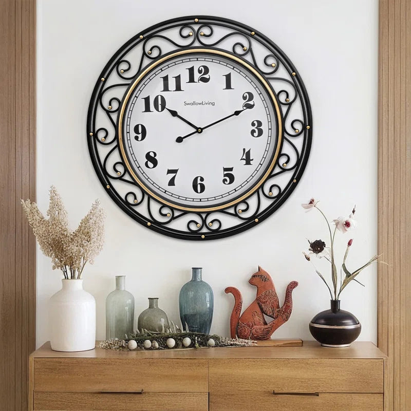 24-Inch Vintage Iron Wall Clock – Silent, Battery-Operated Design
