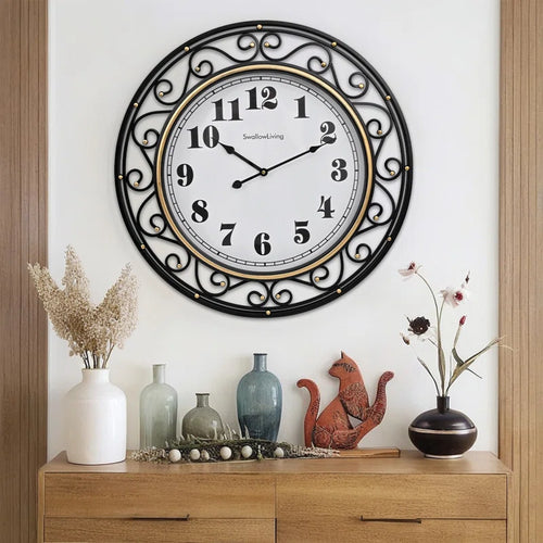 24-Inch Vintage Iron Wall Clock – Silent, Battery-Operated Design