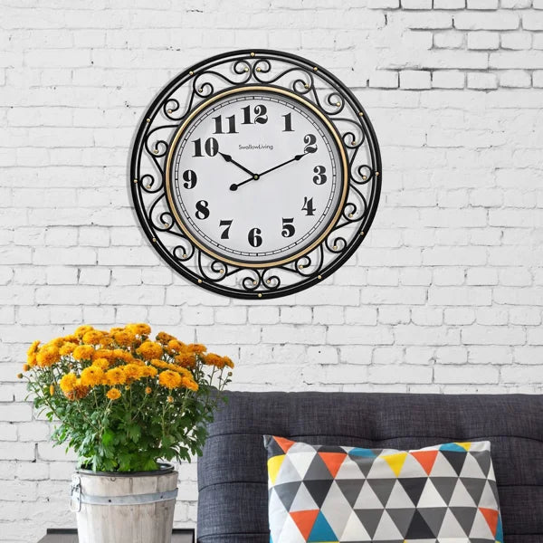 24-Inch Vintage Iron Wall Clock – Silent, Battery-Operated Design