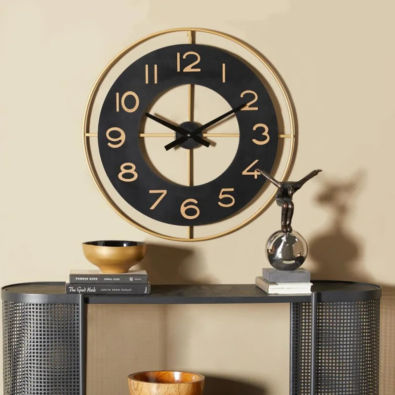28-Inch Gold Metal Decorative Wall Clock with Elegant Gold Accents